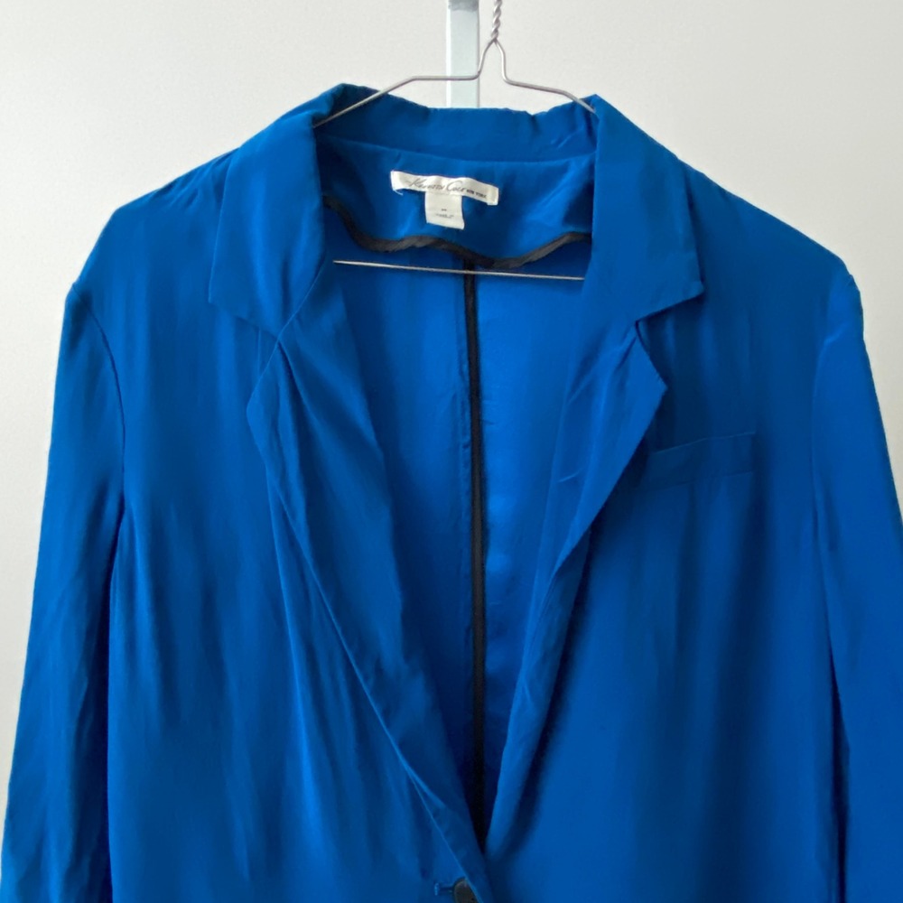 Kenneth Cole Luxury Formal 100% Silk M Blue Blazer Lightweight Jacket - Picture 2 of 6